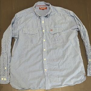 Simms Blue Casual Button Down Shirt Lightweight Cotton